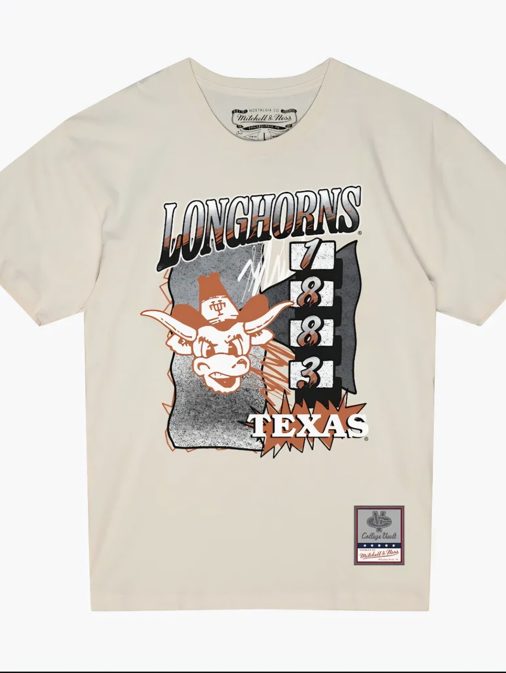 NWT Mitchell & Ness Texas Longhorns 1883 Logo T-Shirt - Cream White - Size XXL
